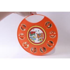 Vintage Toy Tambourine, White-Orange, Musical Instrument, Children, Playful,